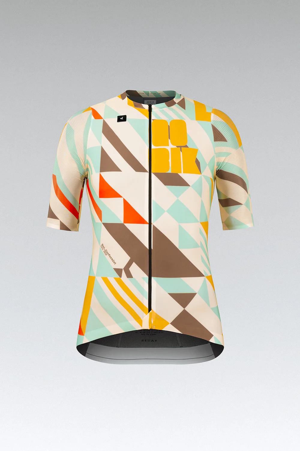 Camisa ciclismo geométrica colorida com fecho frontal