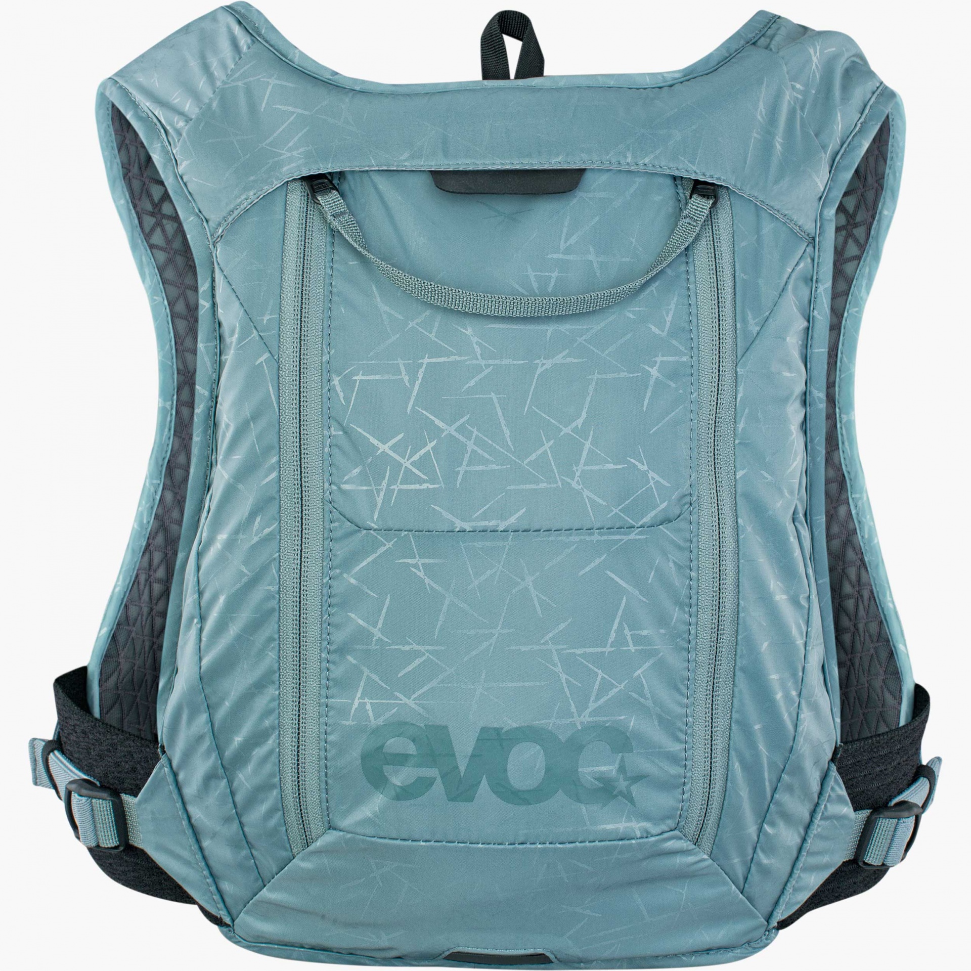Mochila azul-acinzentada da marca evoc com padrão geométrico subtil