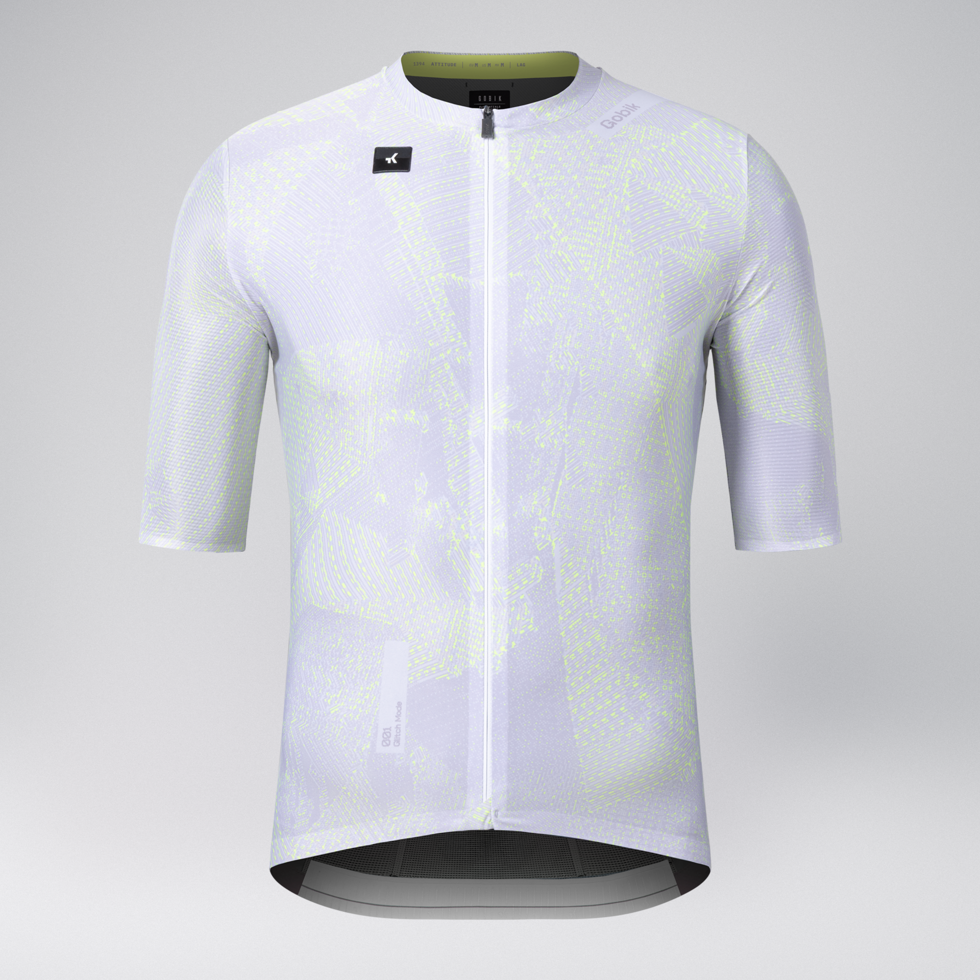 Camisola ciclismo branca com padrão amarelo e fecho central