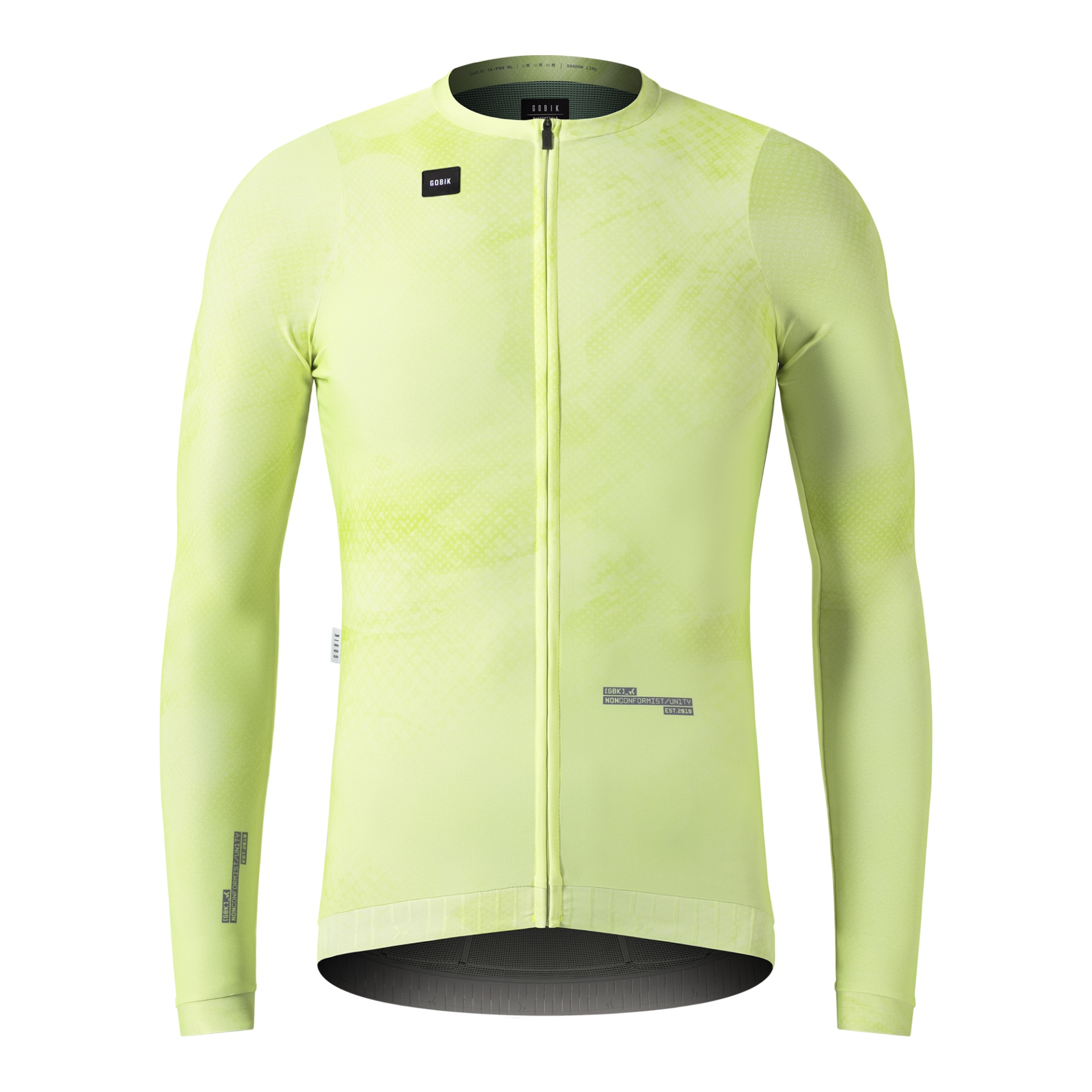Camisola de ciclismo verde lima com manga comprida e fecho frontal