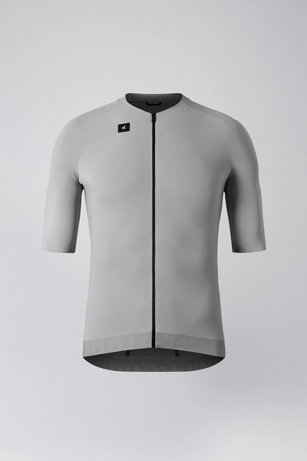 Camisola de ciclismo cinzenta com fecho preto e logótipo branco