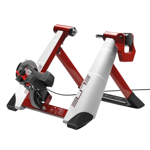 Rolo de treino para bicicletas indoor branco e vermelho com base preta