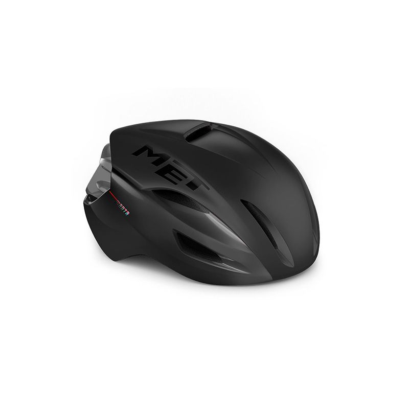 Capacete de ciclismo preto fosco com texto MET
