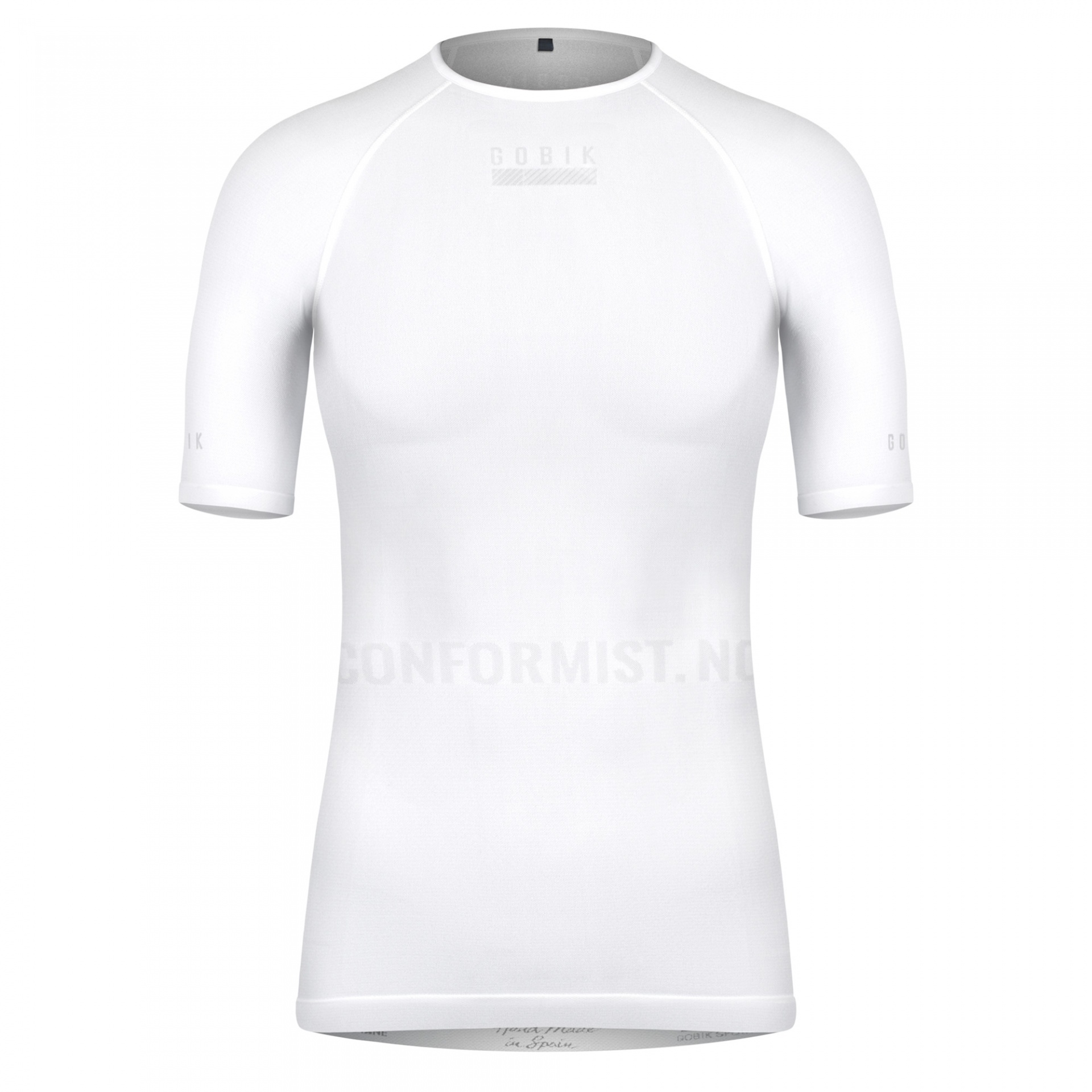 Camisola de compressão branca de manga curta com inscrição NOBLE