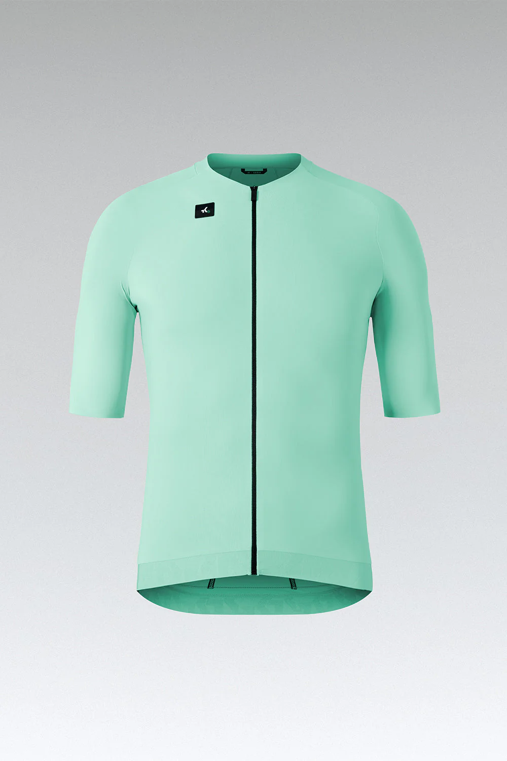 Camisola de ciclismo verde água com fecho preto e manga curta