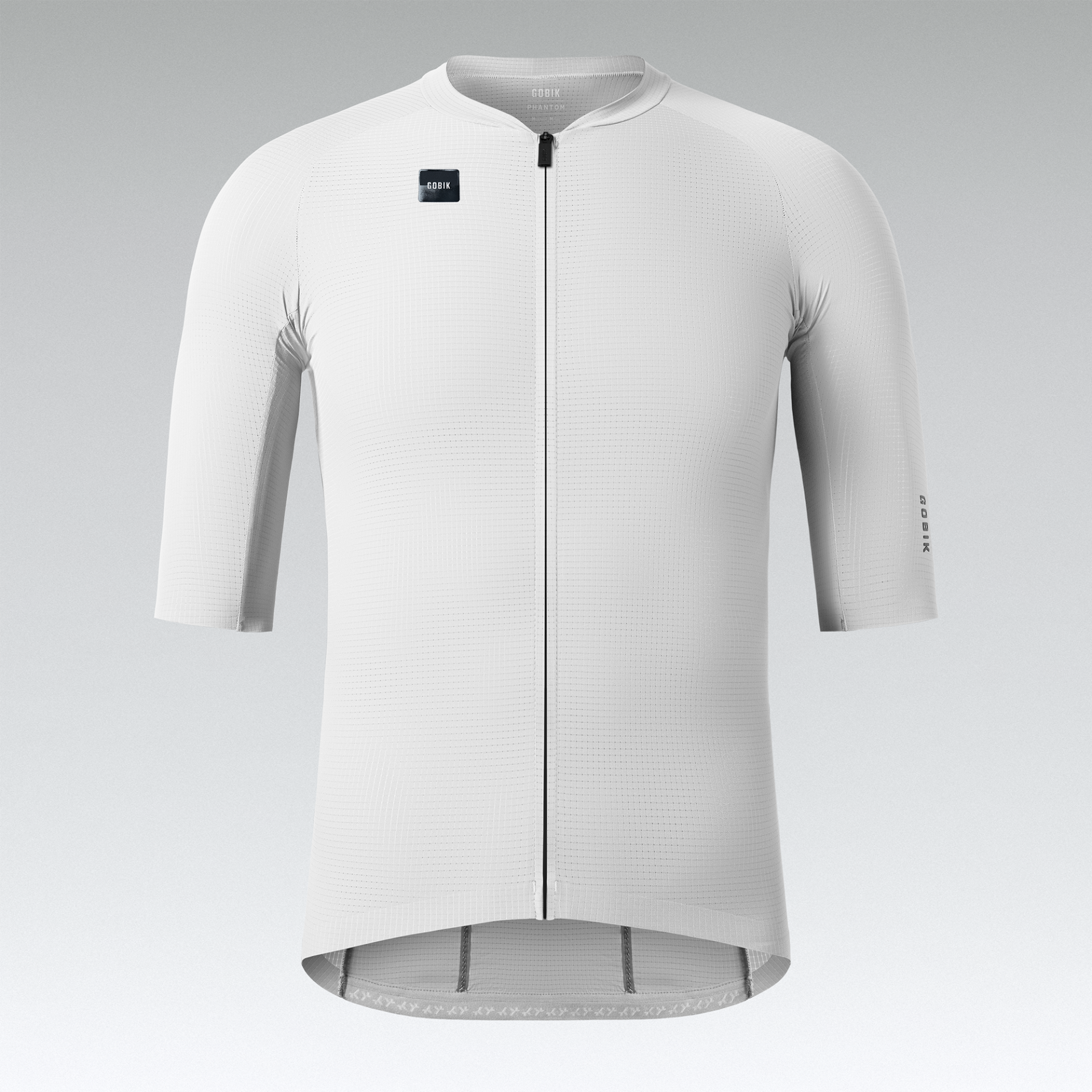 Camisola ciclismo branca manga curta GOBIK com fecho e textura quadriculada