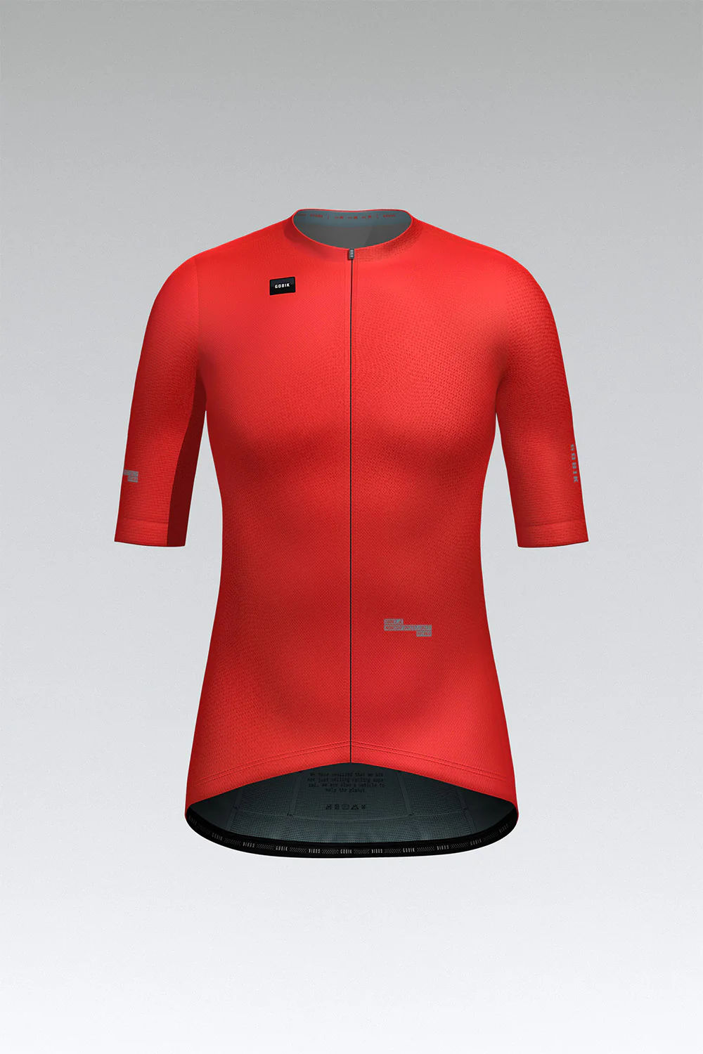 T-shirt de ciclismo vermelha com fecho frontal e etiquetas ASSOS