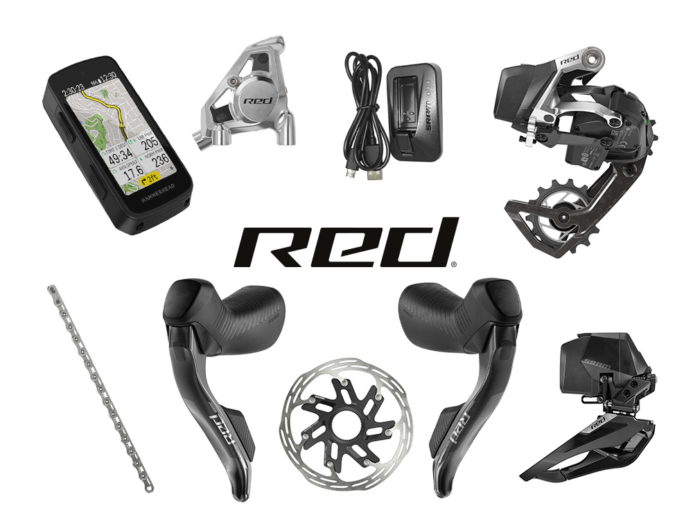 Kit de componentes para bicicleta RED com computador, desviadores, manetes, corrente e disco