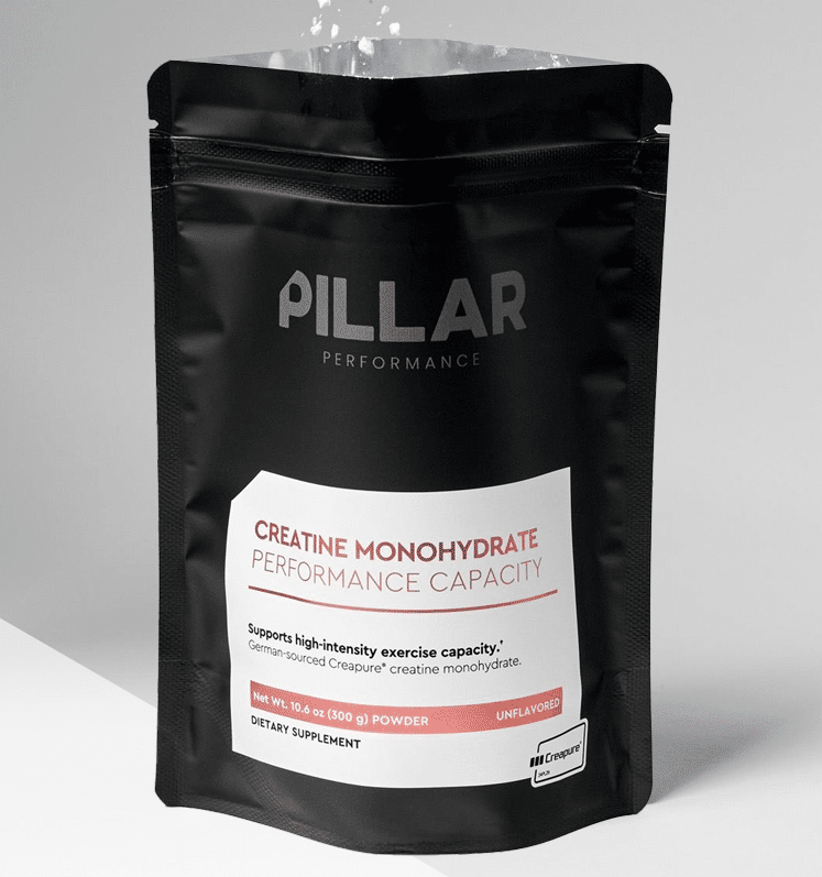 Saco preto de suplemento Creatine Monohydrate da Pillar Performance