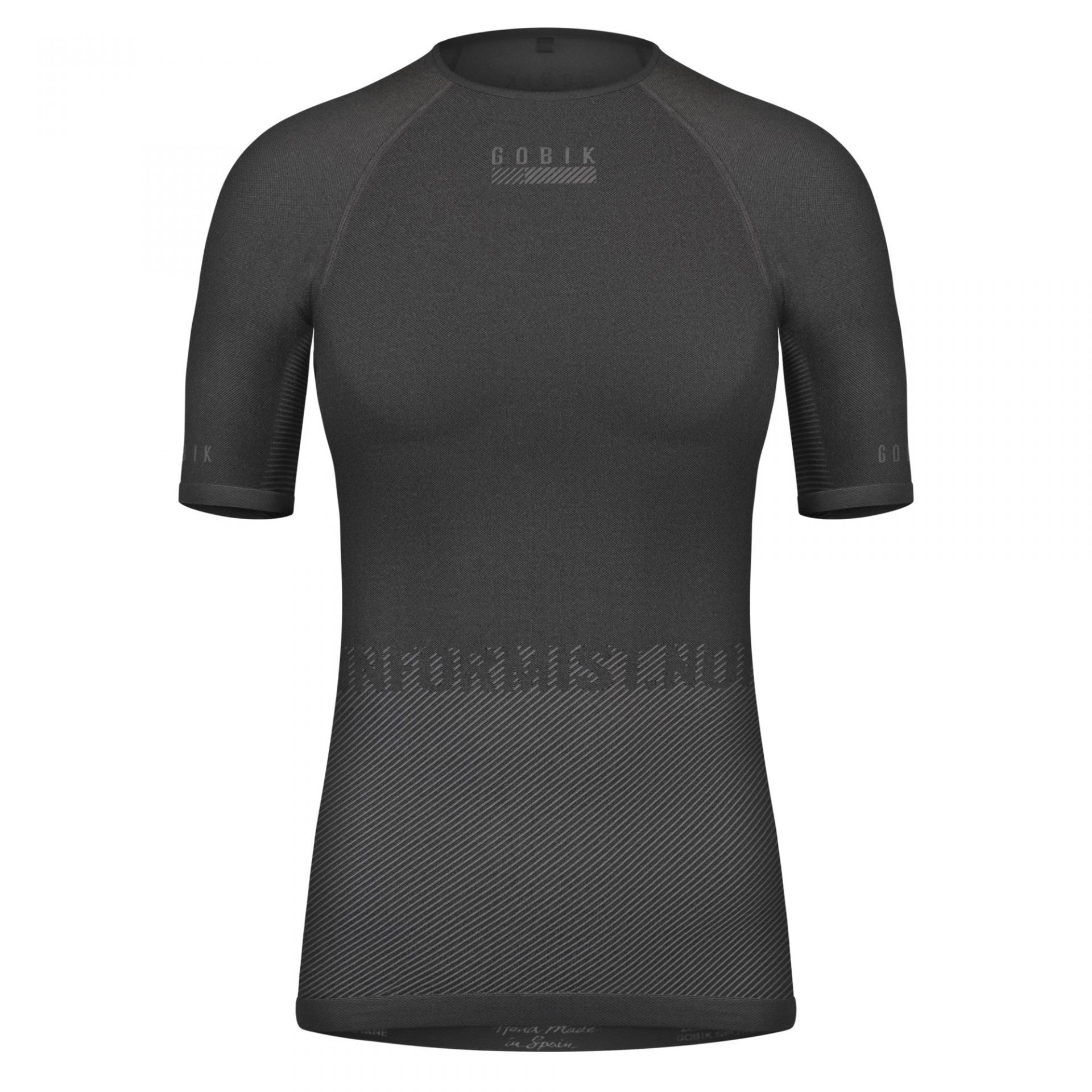 Camiseta técnica preta GOBIK de manga curta com textura de malha