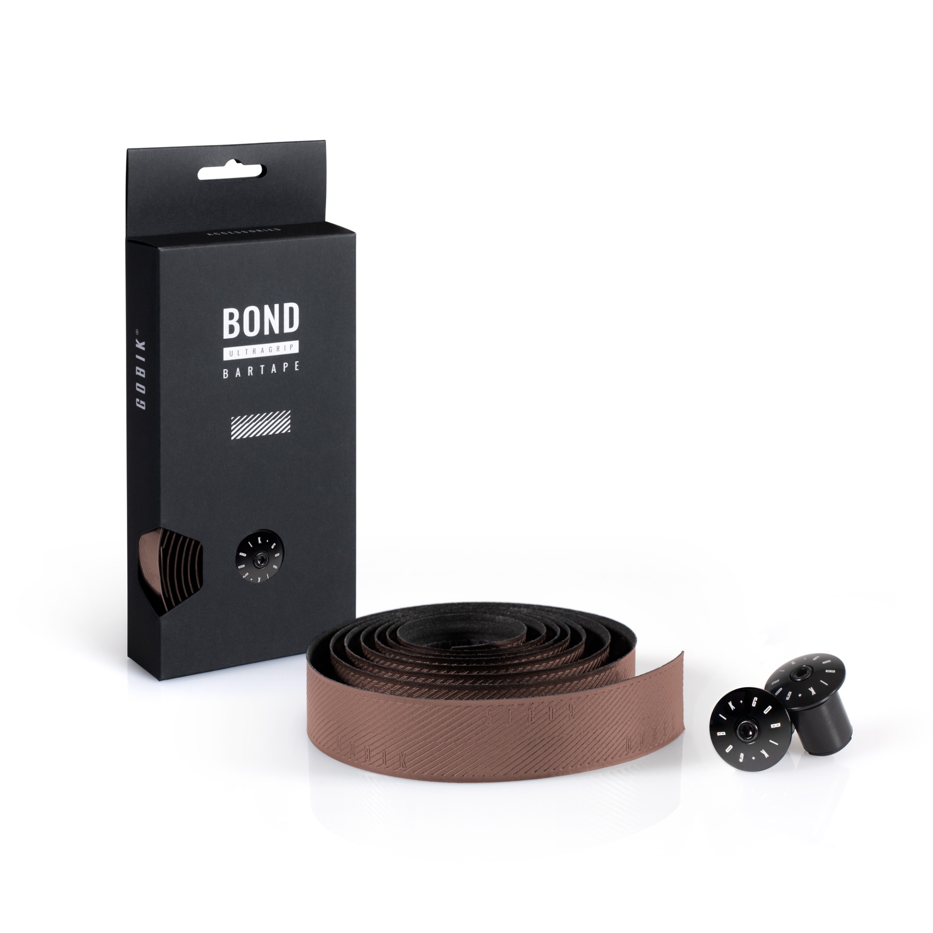 Fita de guiador BOND castanha e tampas pretas com caixa preta