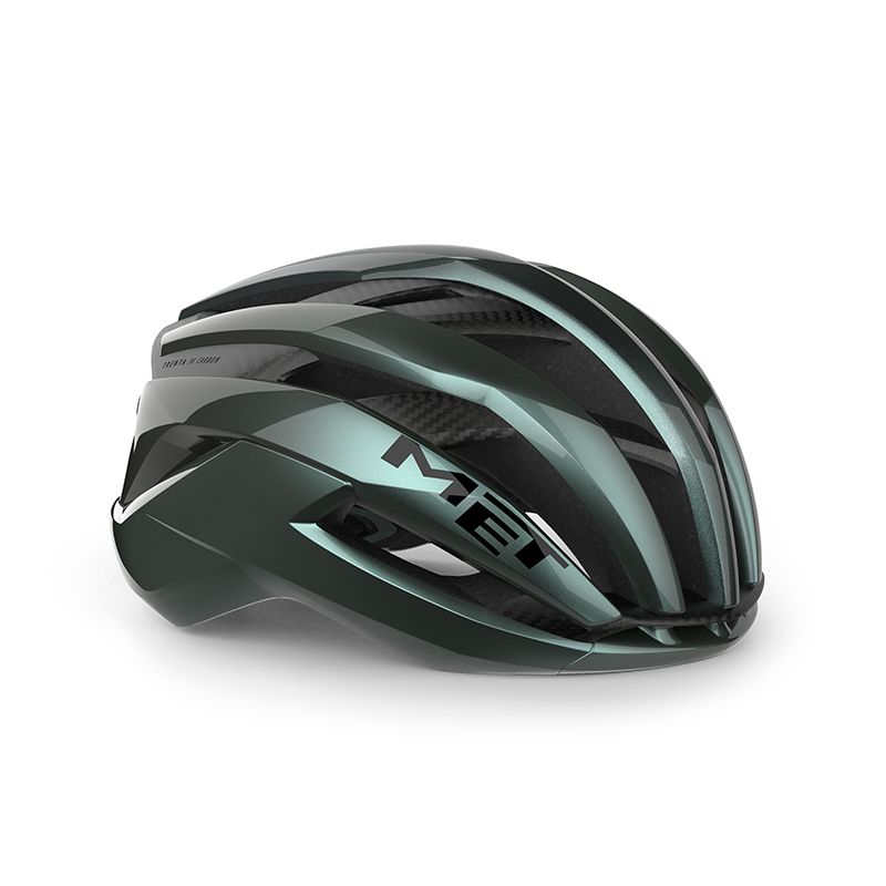 Capacete de ciclismo cinza metálico com detalhes pretos e ventilação