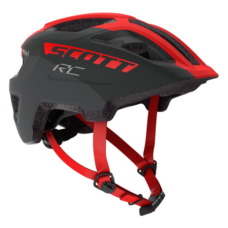 Capacete de ciclismo preto e vermelho com tiras vermelhas ajustáveis
