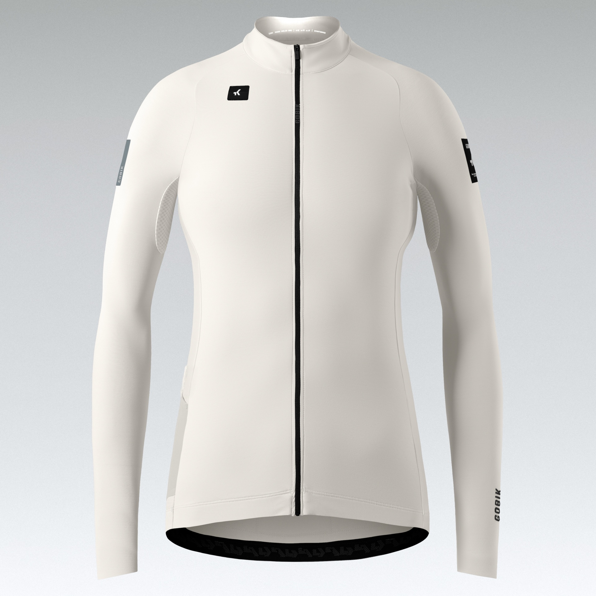 Camisola branca desportiva com fecho preto e golas altas