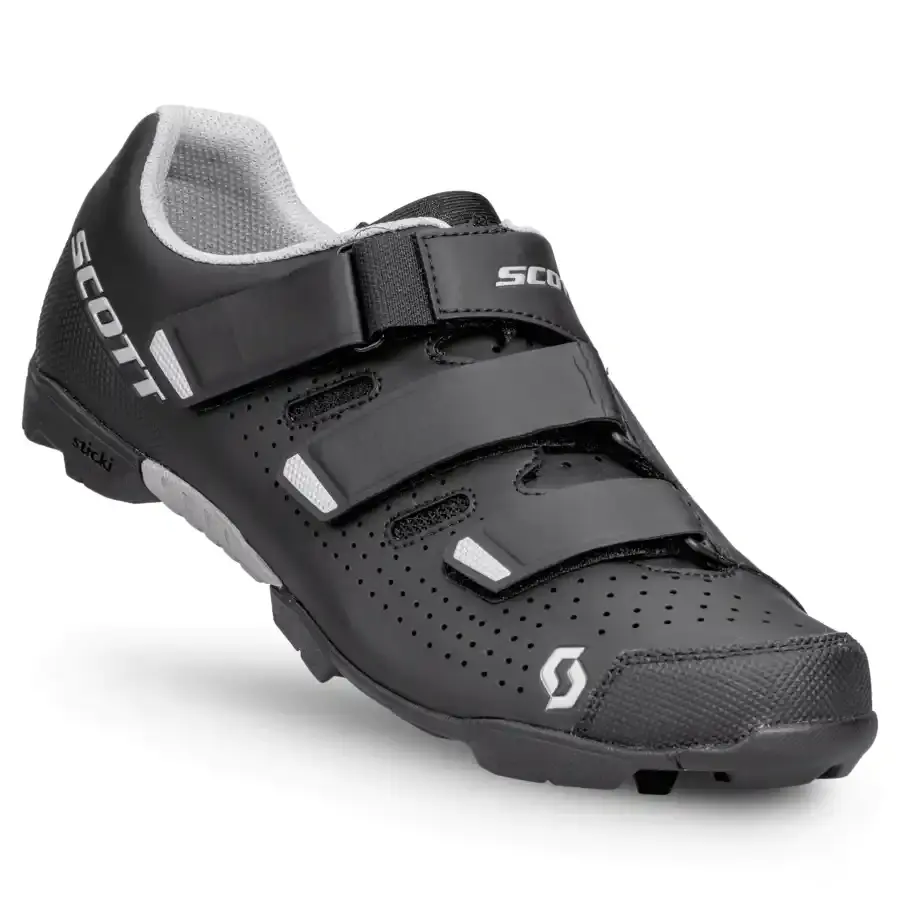 Sapatilha de ciclismo preta com velcros e detelhes brancos