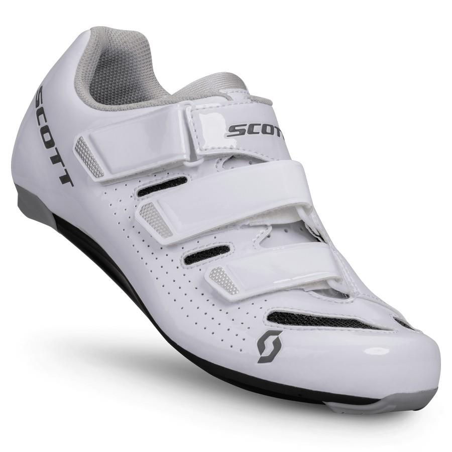 Sapato branco de ciclismo SCOTT com tiras de velcro e sola preta