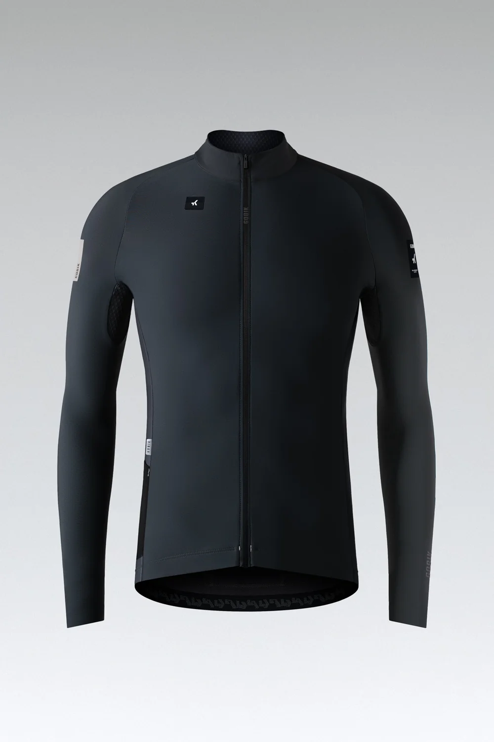 Camisola de ciclismo preta de manga comprida com fecho frontal