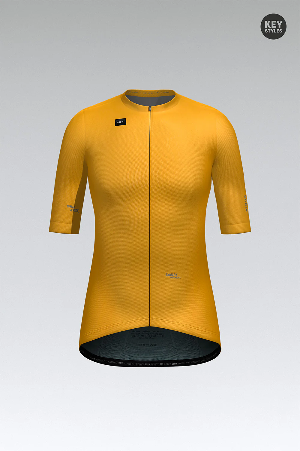 Camisola de ciclismo amarela com fecho de correr e mangas curtas