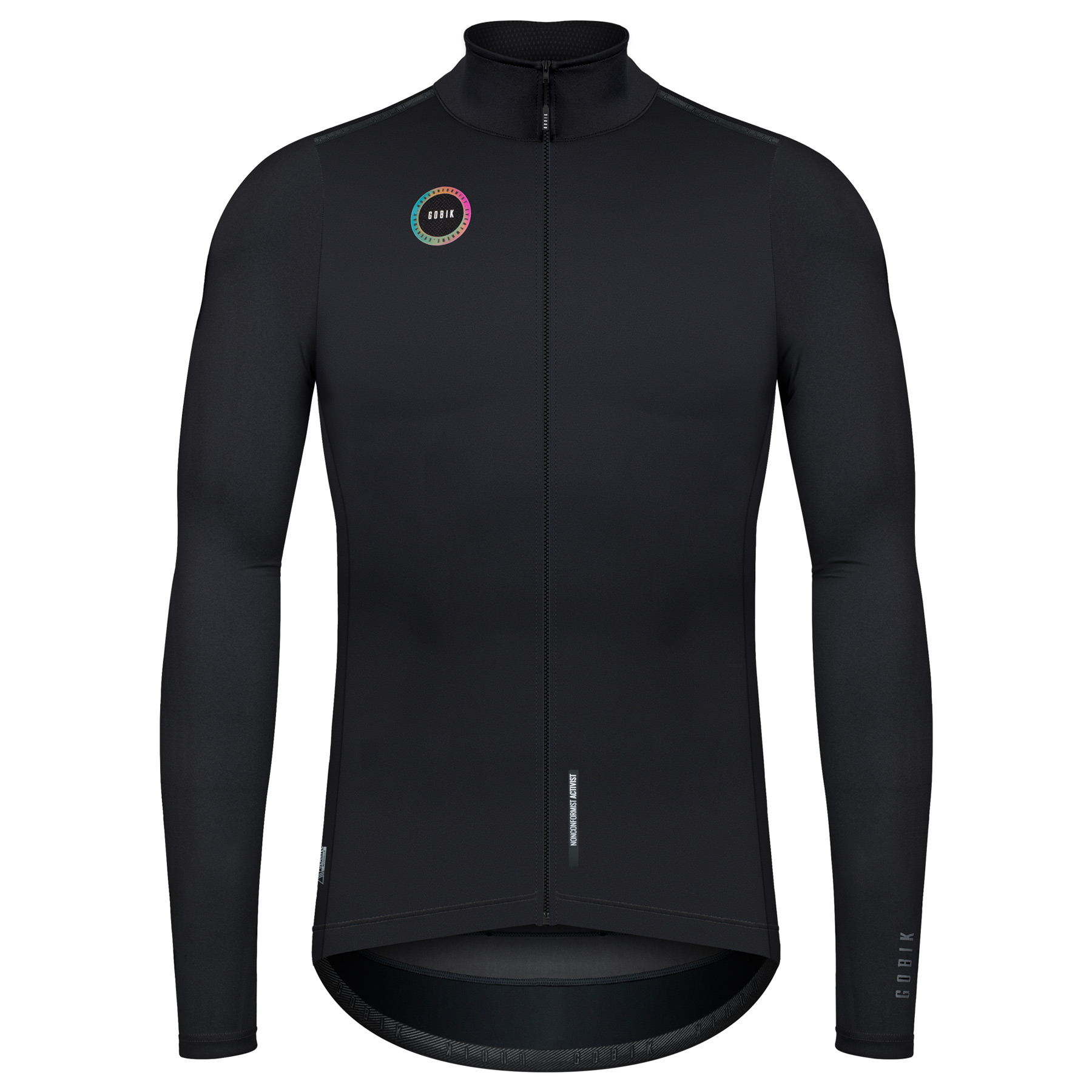 Casaco desportivo masculino preto de manga comprida com fecho e gola alta