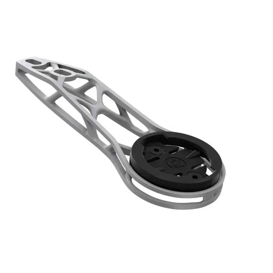 Suporte de bicicleta cinza com base preta circular.