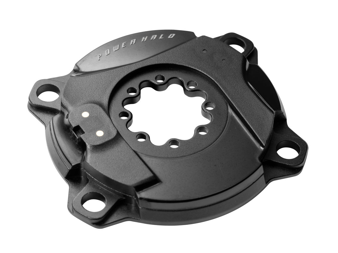 Componente mecânico preto circular com orifícios e texto POWERHALO