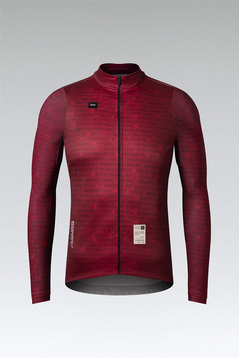 casaco de ciclismo vermelho com padrão e fecho frontal