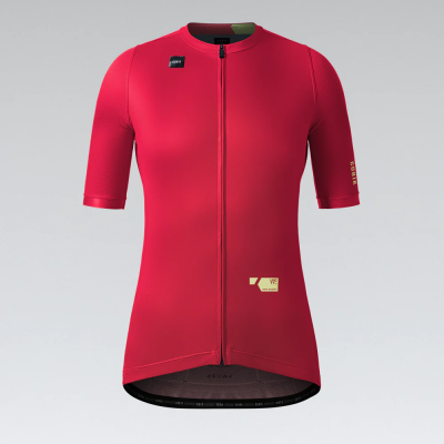 Camisola de ciclismo vermelha com fecho frontal e mangas curtas