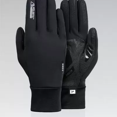 Par de luvas de frio pretas com Polartec e detalhes antiderrapantes