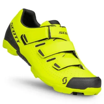 Ténis de ciclismo amarelo neón com fechos de velcro e detalhes pretos