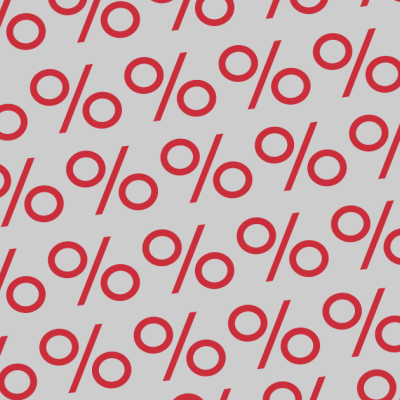 Símbolos de percentagem vermelhos repetidos em fundo branco