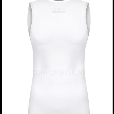 Camisola desportiva branca sem mangas com texto impresso