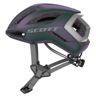 Capacete de ciclismo SCOTT verde e roxo com cintas ajustáveis cinza