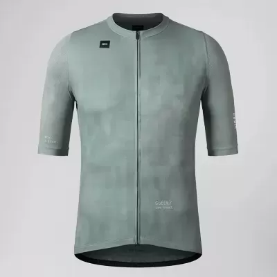 Camisola de ciclismo cinzenta com fecho completo frontal e mangas curtas