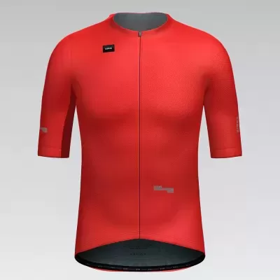Camisola de ciclismo vermelha com fecho de correr e mangas curtas