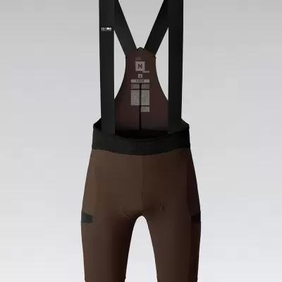 Calções de ciclismo castanhos com tirantes pretos largos e elásticos