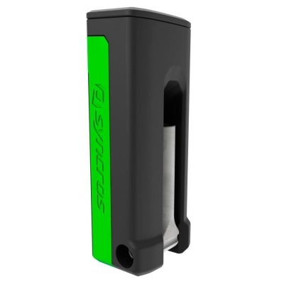 Estojo preto fosco com painel verde e texto SQUONK