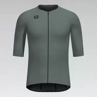 Camisola de ciclismo cinzenta com fecho preto e mangas curtas