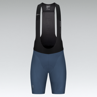 Calções de ciclismo azul escuro com alças pretas e texto branco GOBIK ULTRALITE.