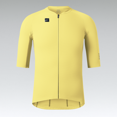Camisola ciclismo amarela com fecho frontal e logo GOBIK