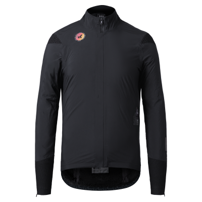 Casaco desportivo preto com fecho frontal e logótipos TK e SUPER ARMOUR