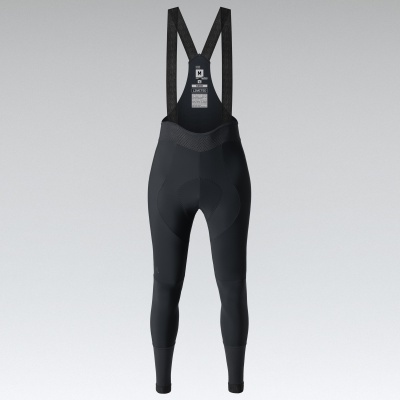 Calças de ciclismo pretas com alças e etiqueta visível