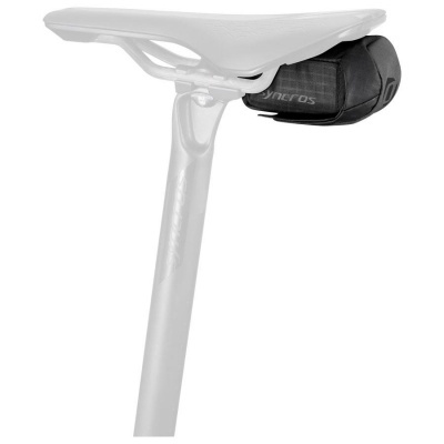 Bolsa pequena preta para selim de bicicleta com texto SYNCROS