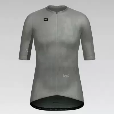 Camisola de ciclismo cinzenta com mangas até ao cotovelo e fecho frontal invisível