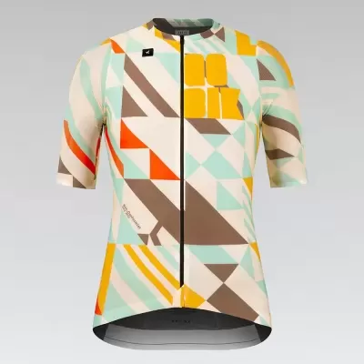 Camisa ciclismo geométrica colorida com fecho frontal