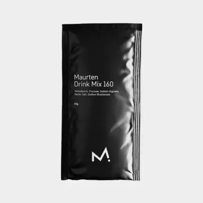 Pacote preto do produto Maurten Drink Mix 160 com texto branco