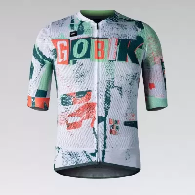 Camisola de ciclismo multicolor com fecho de correr frontal e padrões abstratos