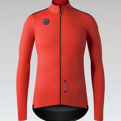 Casaco desportivo vermelho de manga comprida com fecho frontal