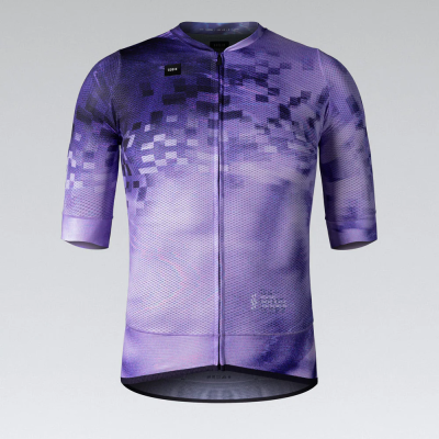 Camisola de ciclismo manga curta roxa com padrão pixelizado