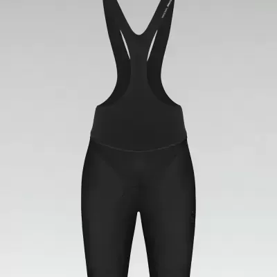 Calções de ciclismo pretos com alças em tecido elástico e texto branco na alça