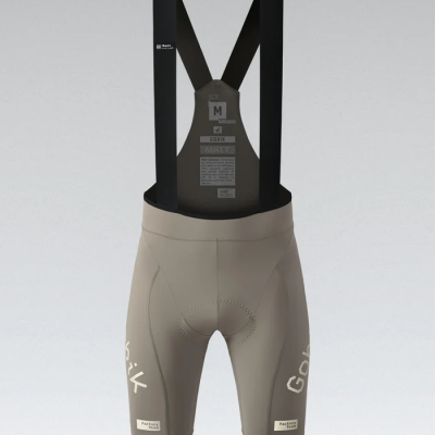 Calções de ciclismo taupe com alças pretas e texto branco